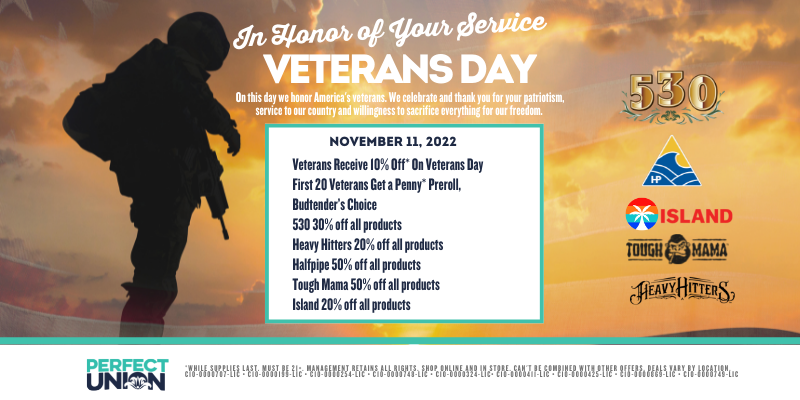 Veterans Day Perfect Union November 11 2022 with deals and specials from brands while supplies last Must be 21+