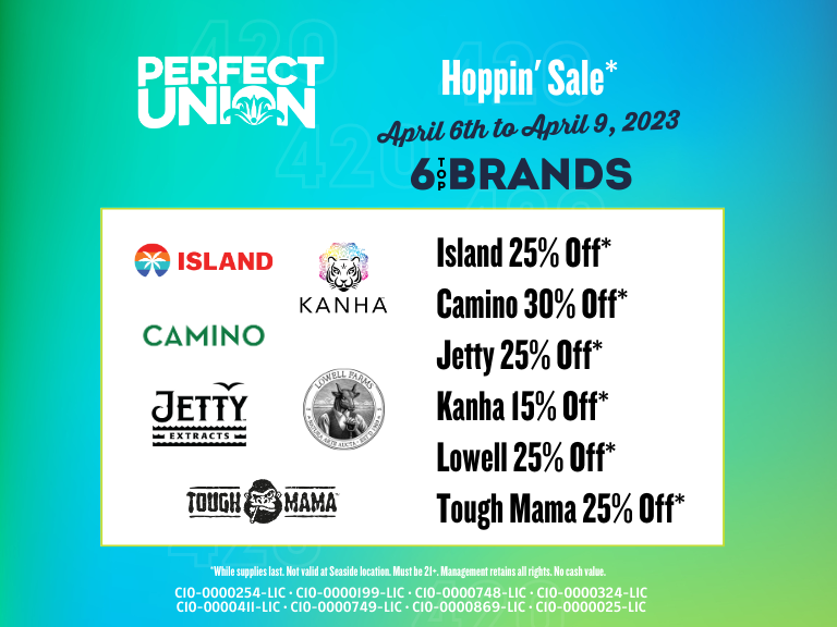04.06.2023 t0 04.09.2023 Shop the Hoppin' Sale April 6th to April 9, 2023 at Perfect Union on 6 Top Brands