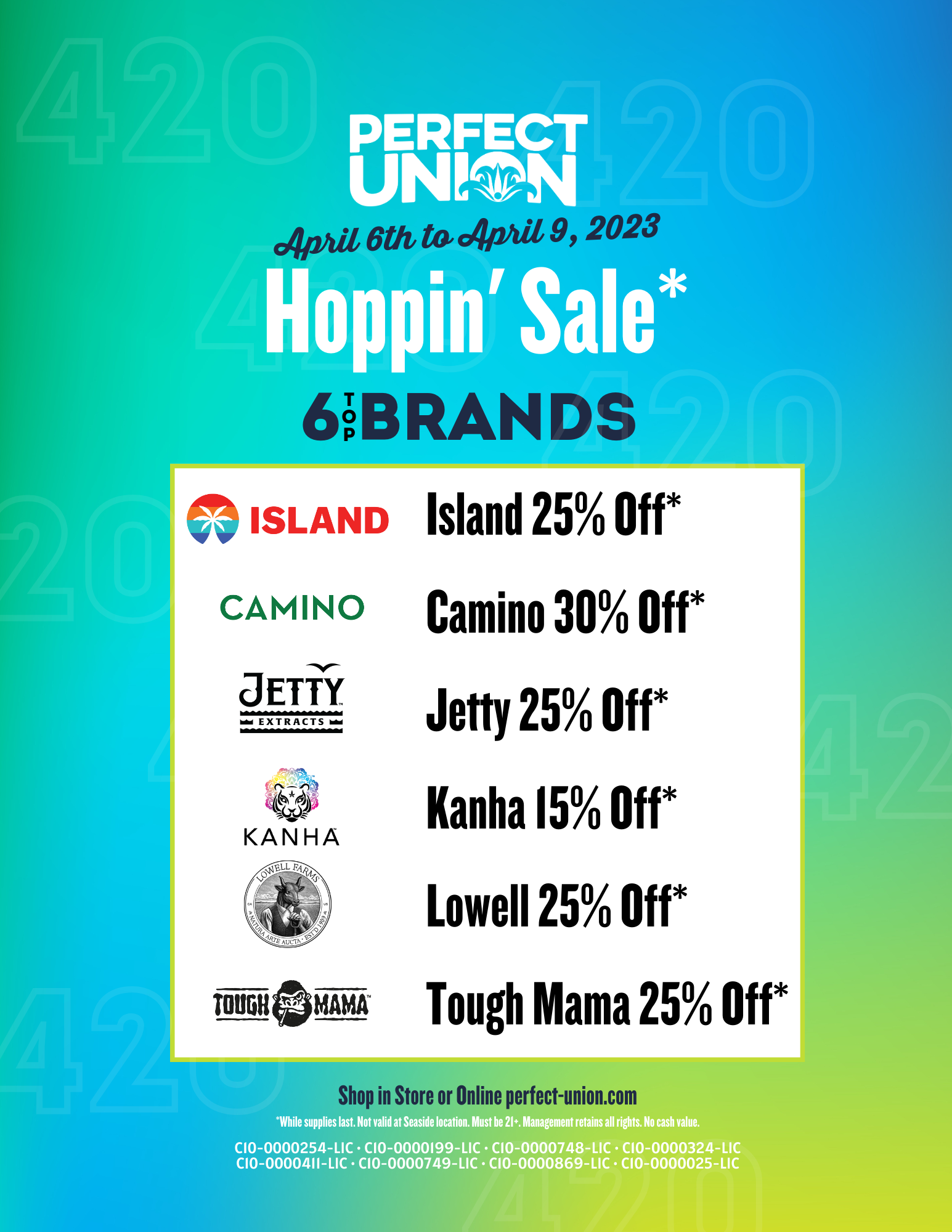 04.06.2023 t0 04.09.2023 Hoppin Sale at Perfect Union with 6 top brands on sale