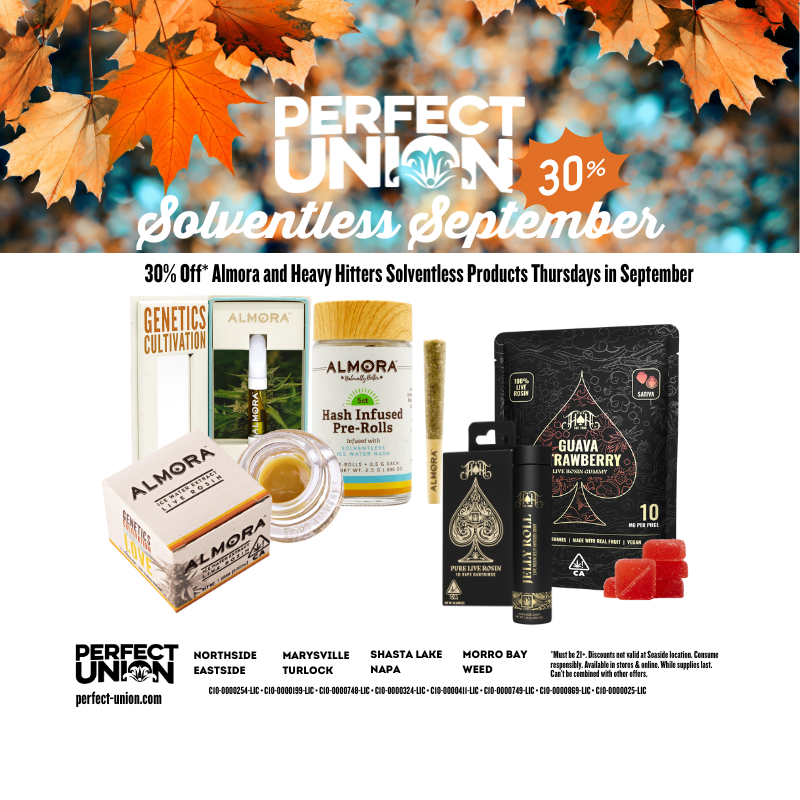 Perfect Union Solventless September Sale FEATURING Heavy Hitters and Almora Solventless Products 30% Off on Thursdays in September 2023