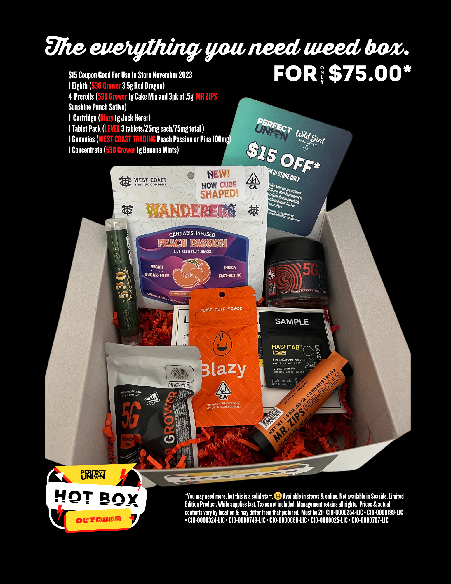 October Hot Box is a Spirited Treat, October 2023 value weed box at Perfect Union on sale October 1, 2023 while supplies last.