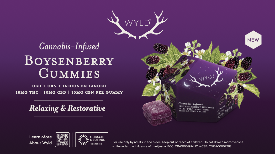 Wyld Cannabis-Infused Boysenberry Gummies Cannabis-Infused Boysenberry Gummies CBD + CBN + Indica Enhanced 10mg THC | 10MG CBD | 10MG CBN PER GUMMY Relaxing & Restorative
